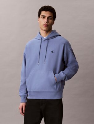 Premium Terry Relaxed Monogram Fleece Hoodie, Dusty Sailor Blue