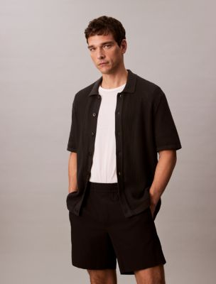 Cotton Mesh Button-Down Sweater, Pirate Black