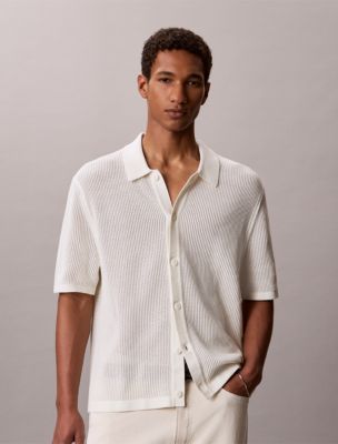 Cotton Mesh Button-Down Sweater, Tofu