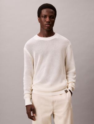 Cotton Mesh Relaxed Sweater, Tofu