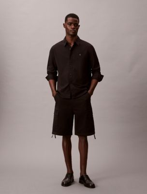 Cotton Stretch Twill Cargo Shorts, Black