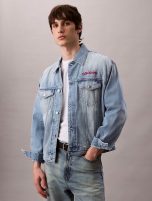 Logo Embroidery 90s Trucker Jacket, Reflection Blue