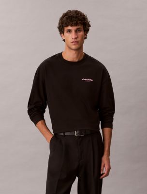 Flocked Graphic Logo Long Sleeve Tee, Black