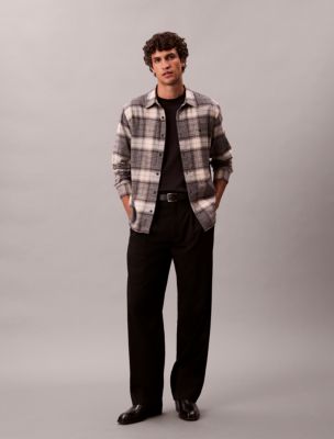 Brushed Plaid Relaxed Button-Down Shirt , Black Plaid Multi