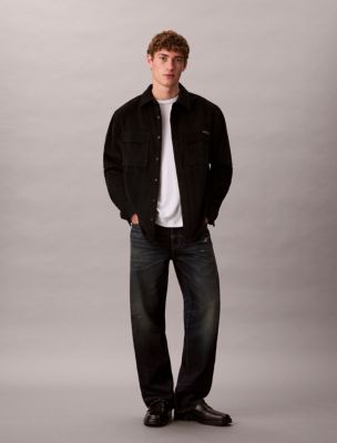 Corduroy Relaxed Button-Down Shirt, Black