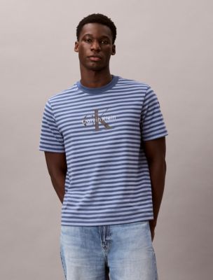 Monogram Stripe Relaxed T-Shirt, Dark Denim