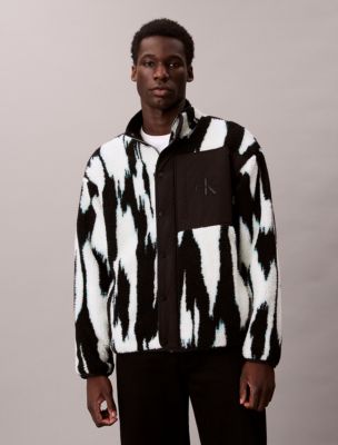 Sherpa Printed Relaxed Mock Neck Jacket, Black