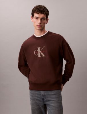 Premium Terry Monogram Logo Relaxed Sweatshirt, Rich Brown