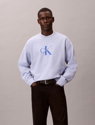 Premium Terry Monogram Logo Relaxed Sweatshirt, Casual Blue 