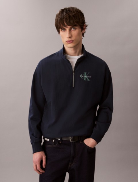Мужские худи Calvin Klein Monologo Premium Terry Quarter Zip Sweatshirt
