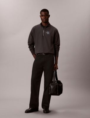 Мужская толстовка Calvin Klein Monologo Premium Terry Quarter Zip, цвет: Чёрный устричный — фото 2