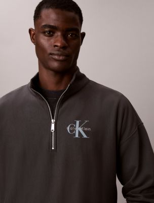 Мужская толстовка Calvin Klein Monologo Premium Terry Quarter Zip, цвет: Чёрный устричный — фото 3
