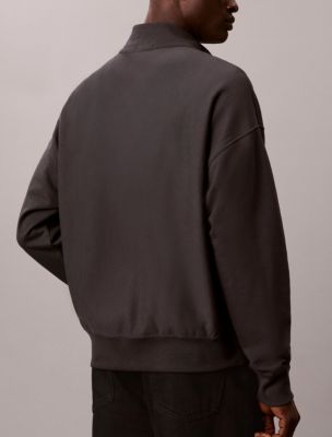Мужская толстовка Calvin Klein Monologo Premium Terry Quarter Zip, цвет: Чёрный устричный — фото 4