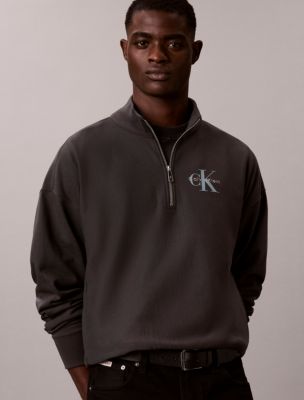 Мужская толстовка Calvin Klein Monologo Premium Terry Quarter Zip, цвет: Чёрный устричный — фото 5