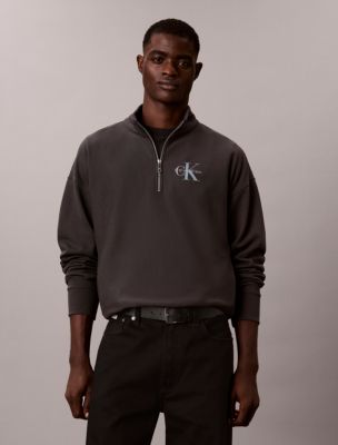 Monologo Premium Terry Quarter Zip Sweatshirt, Black Oyster