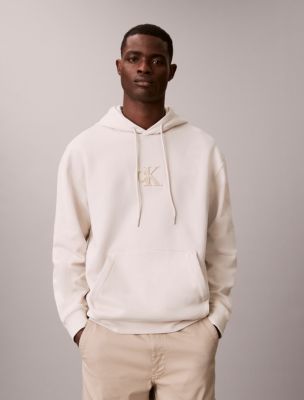 Fleece Monogram Relaxed Hoodie, White