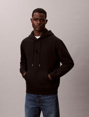 Fleece Monogram Relaxed Hoodie, Black