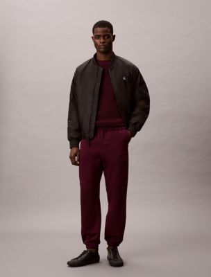 Fleece Monogram Patch Joggers, Passion Plum 