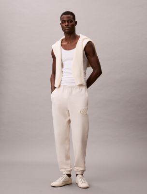 Fleece Monogram Patch Joggers, Chalk