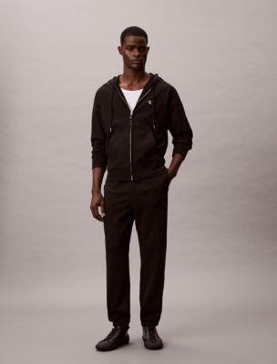 Fleece Monogram Patch Joggers, Black