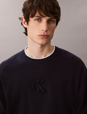 Relaxed Fit Standard Logo Terry Crewneck Sweatshirt, Dark Sapphire