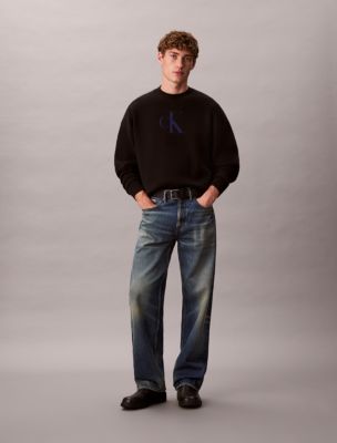 Cotton Blend Monogram Relaxed Sweater, Black