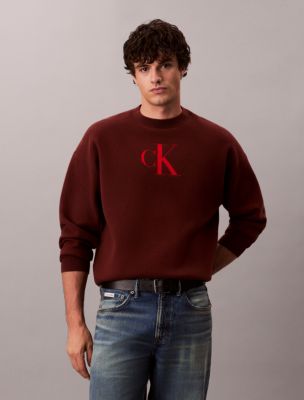 Cotton Blend Monogram Relaxed Sweater, Red