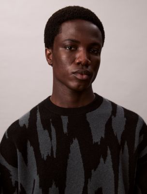 Print Jacquard Relaxed Sweater, Blue