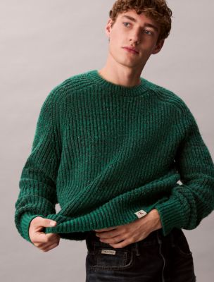 Wool Blend Relaxed Raglan Sweater, Green