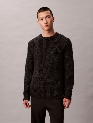 Wool Blend Relaxed Raglan Sweater, Black