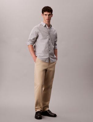 Cotton Stretch Slim Trousers, White Pepper