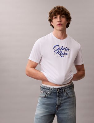 Layered Script Logo Graphic Classic T-Shirt, Brilliant White