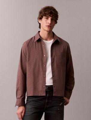 Cropped Relaxed Button-Down Shirt, Muddy Brown