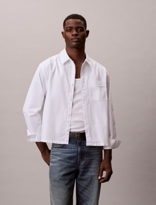 Cropped Relaxed Button-Down Shirt, Brilliant White