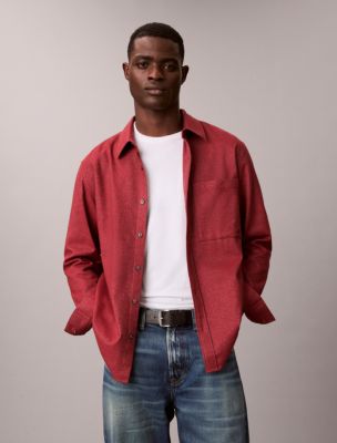 Melange Flannel Relaxed Button-Down Shirt, Berry Blush