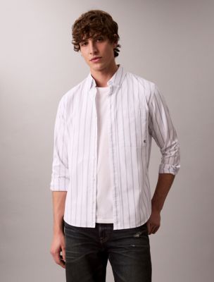 Stripe Classic Oxford Button-Down Shirt, Brilliant White