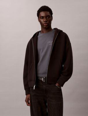 Cotton Spacer Full Zip Hoodie, Black