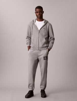Fleece Layered Monogram Graphic Sweatpants, Grey Heather