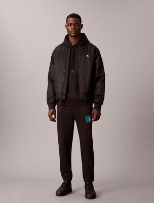 Fleece Layered Monogram Graphic Sweatpants, Black