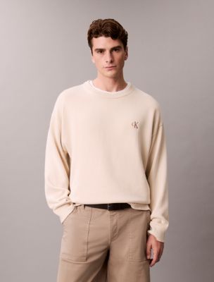 Cotton Relaxed Crewneck Sweater, Tofu