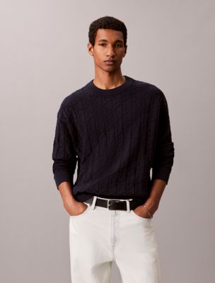 Allover Emblem Logo Ribbed Sweater, Dark Sapphire
