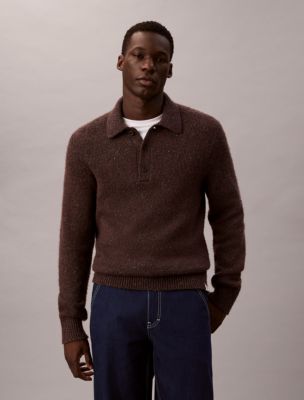 Nep Yarn Polo Sweater, Brown Velvet Neps