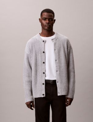 Cotton Blend Ribbed Cardigan, Heroic Grey Heather