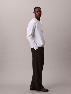 Мужской свитер Calvin Klein Textured Logo Graphic Relaxed, цвет: Яркий белый — фото 3