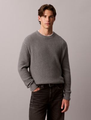 Cotton Tuck Stitch Sweater, Grey Heather