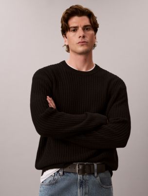 Cotton Tuck Stitch Sweater, Black