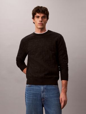 Allover Monogram Relaxed Sweater, Black