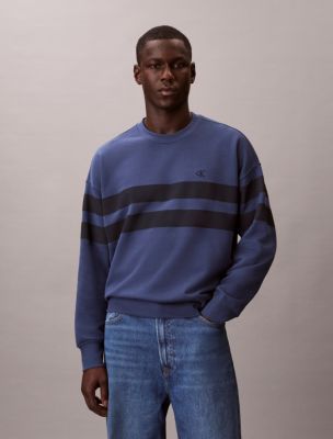 Terry Stripe Relaxed Sweatshirt, Dark Denim
