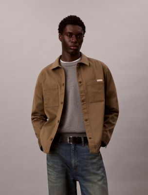 Cotton Blend Relaxed Shirt Jacket, Capers