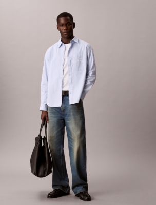 Мужские рубашки Calvin Klein Stripe Slim Relaxed Button-Down Shirt — фото 3